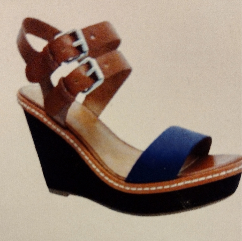 Mossimo 'Patricia' Platform Wedge Sandals Shoes Black / Blue Size 11M